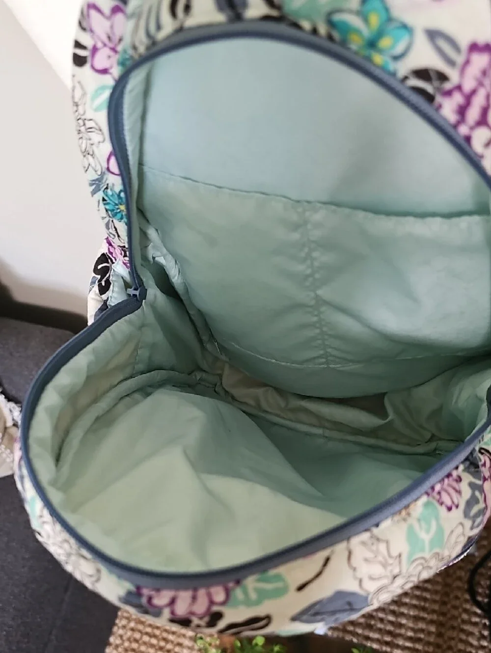 Vera Bradley Quilted Floral Mini Backpack in Purple, Teal & White